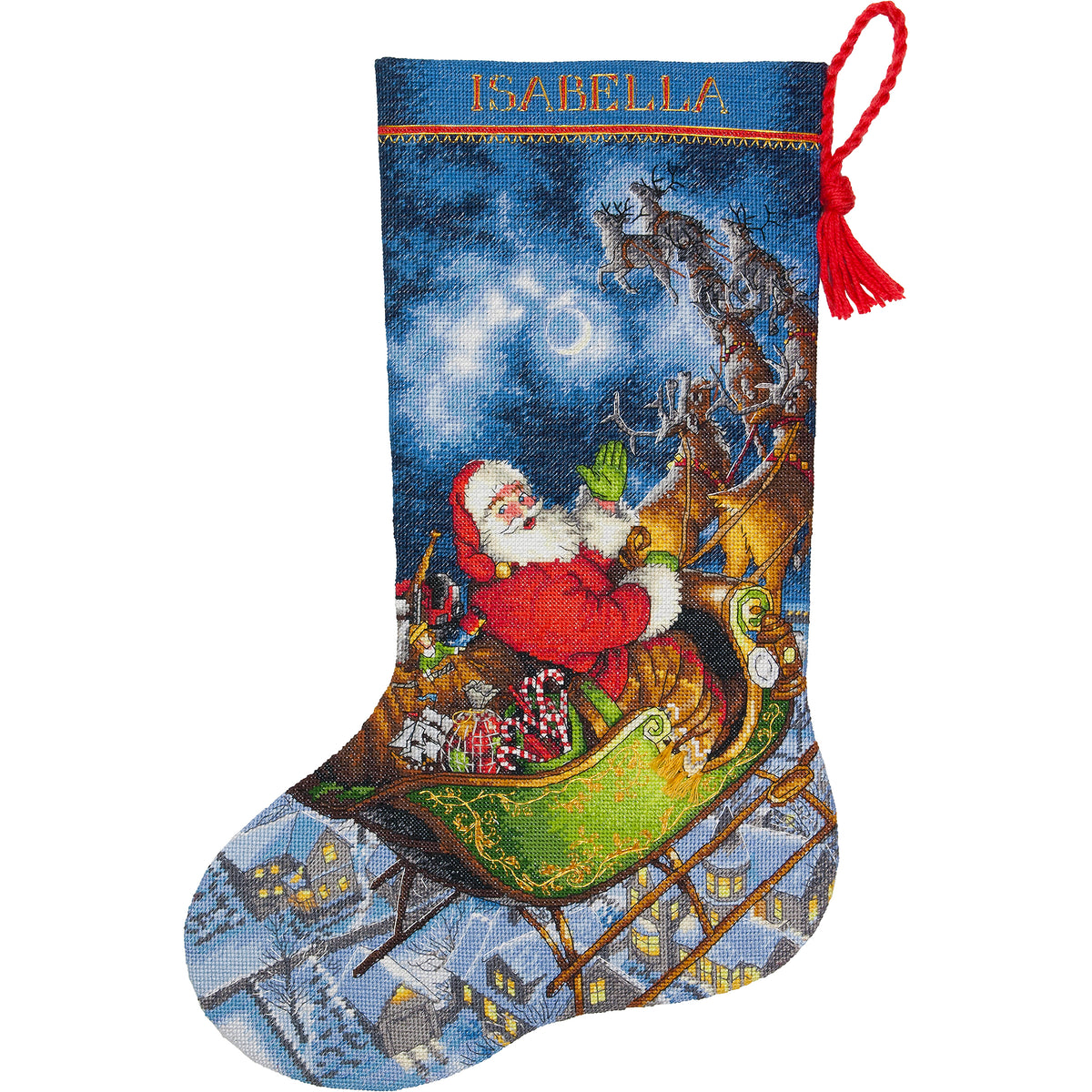 Dimensions Gold Collection Santa's Flight Stocking Counted Cross Stitch Kit, 16" long