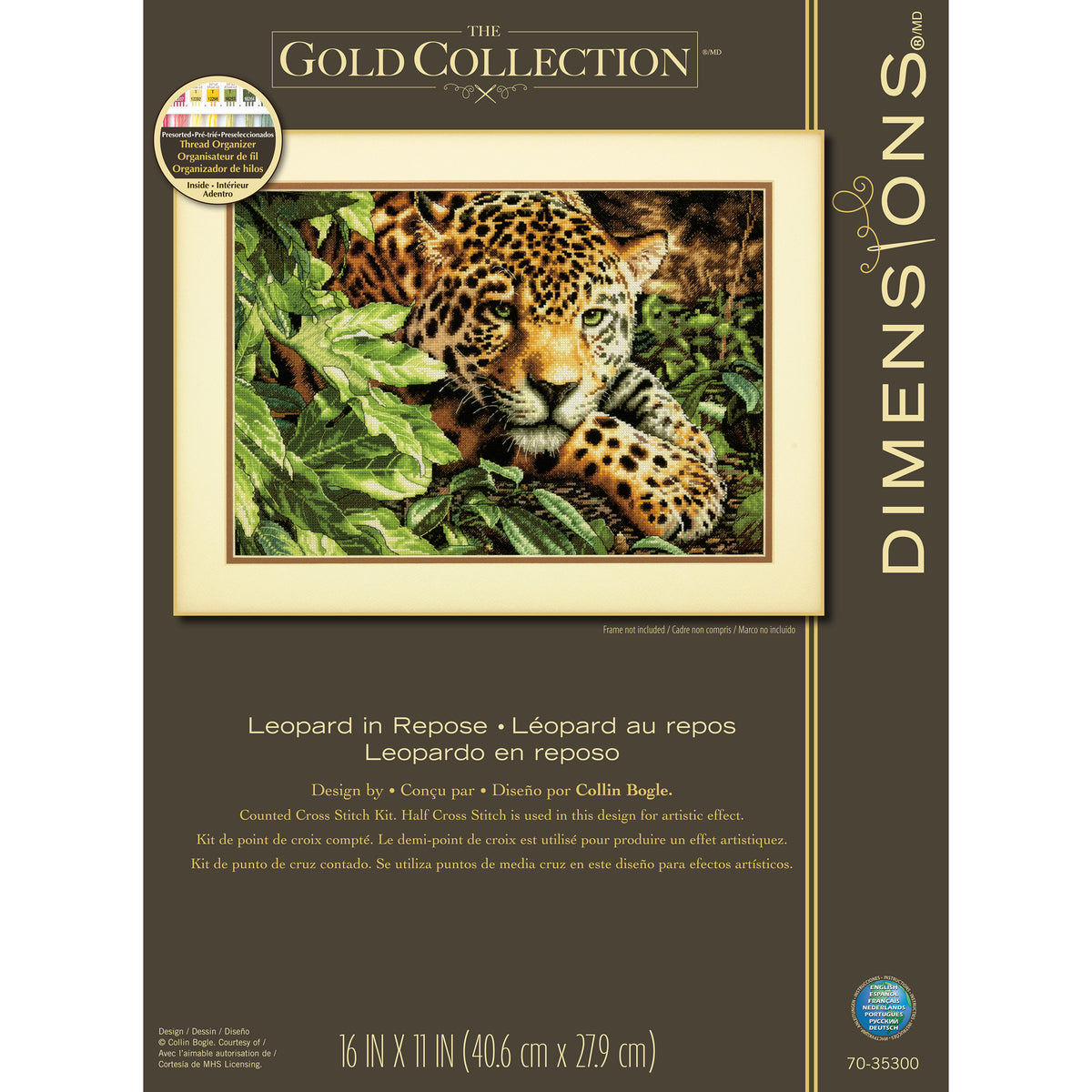 Dimensions Gold Collection Leopard in Repose Counted Cross Stitch Kit, 16" x 11"