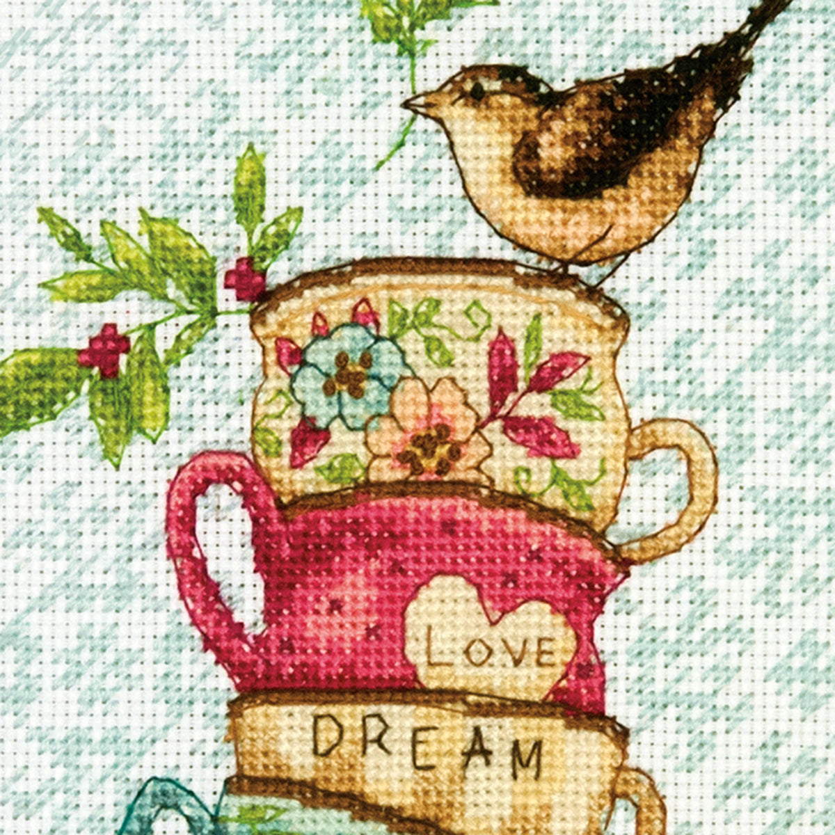 Dimensions Gold Collection Petite Stacked Tea Cups Counted Cross Stitch Kit, 5" x 7"