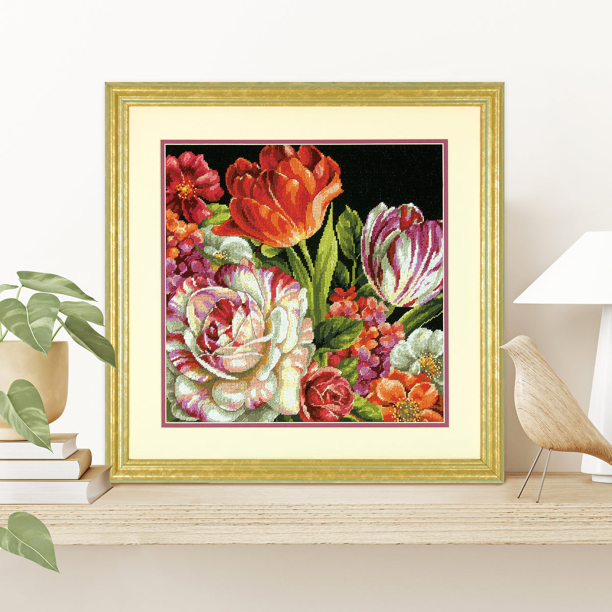 Dimensions Bouquet on Black Needlepoint Kit, 14" x 14"