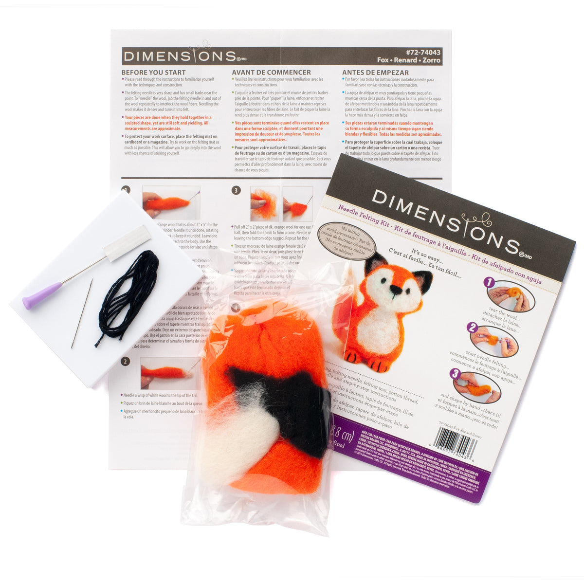Dimensions Fox Needle Felting Kit, 2.5" x 3.5"