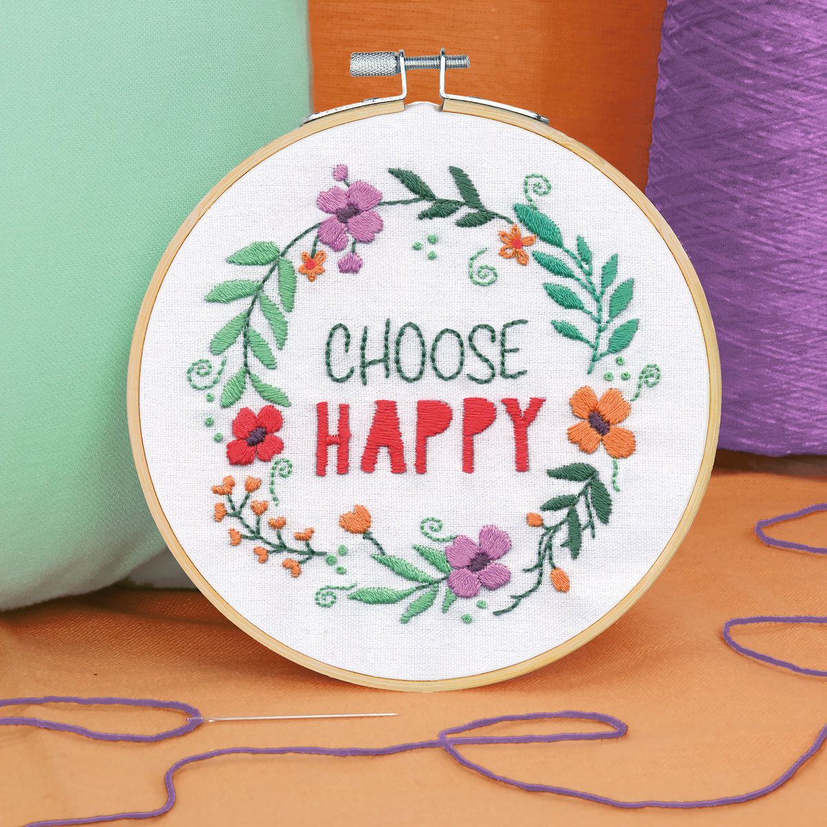Dimensions Choose Happy Embroidery Kit, 6" diameter