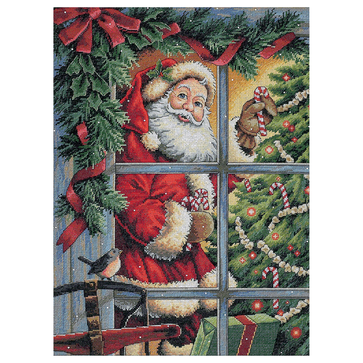 Dimensions Gold Collection Candy Cane Santa Counted Cross Stitch Kit, 12" x 16"
