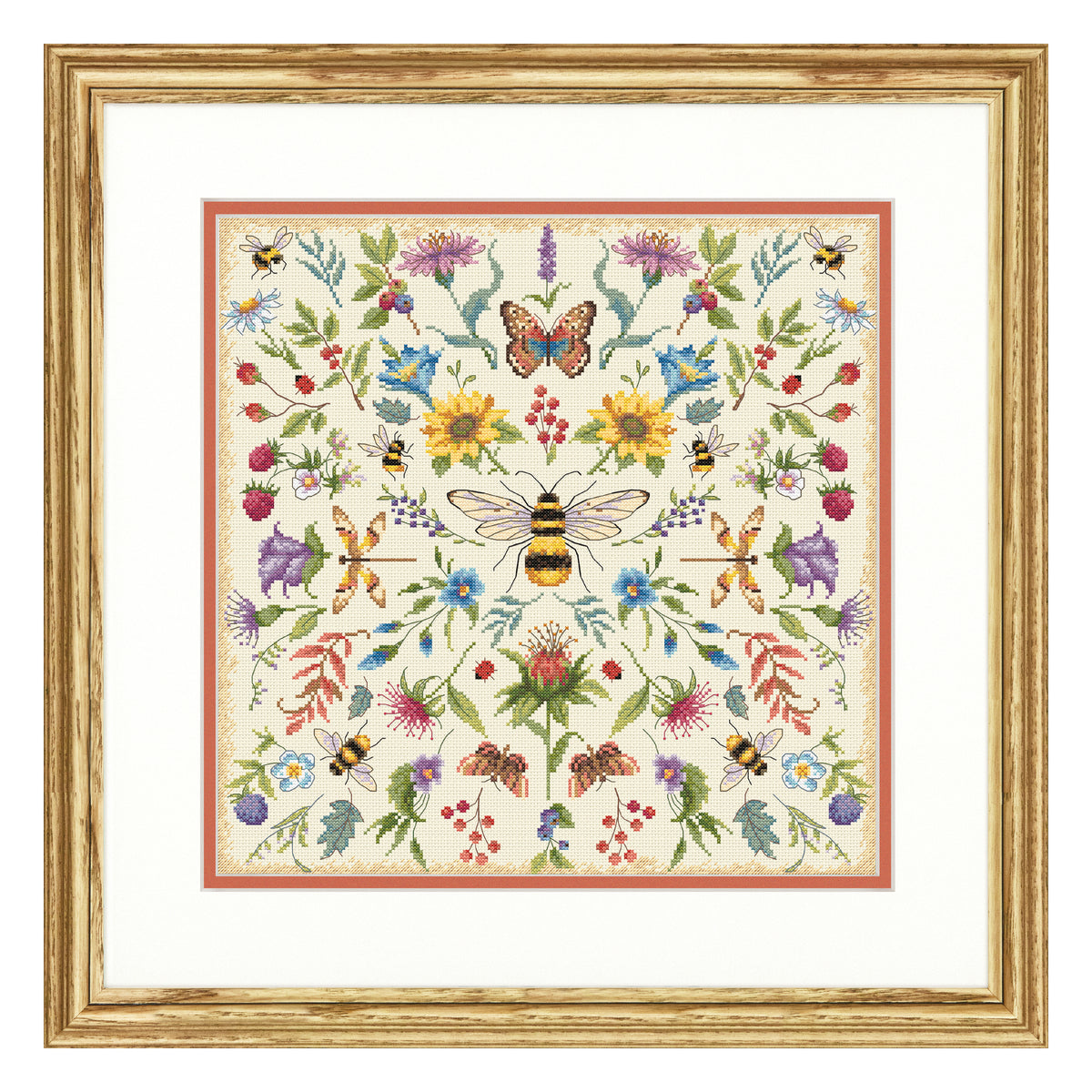 Dimensions Gold Collection Bee Floral Counted Cross Stitch Kit, 12" x 12"