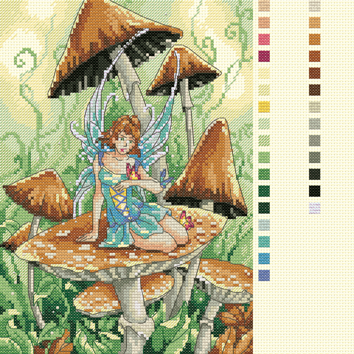 Dimensions Gold Collection Petite Mushroom Fairy Counted Cross Stitch Kit, 5" x 7"