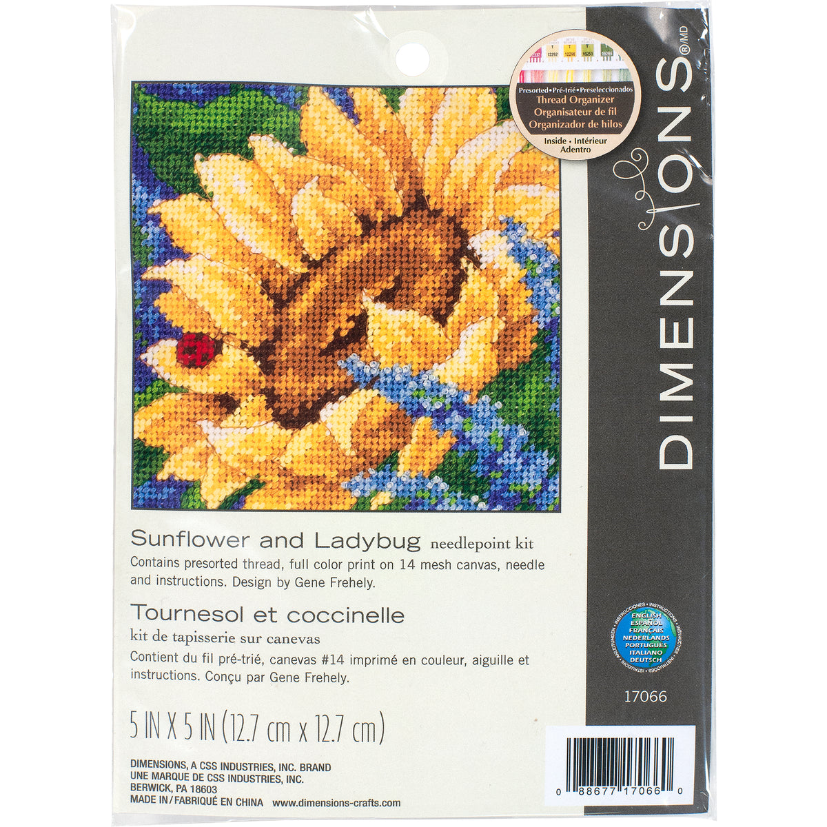 Dimensions Sunflower and Ladybug Needlepoint Kit, 5" x 5"