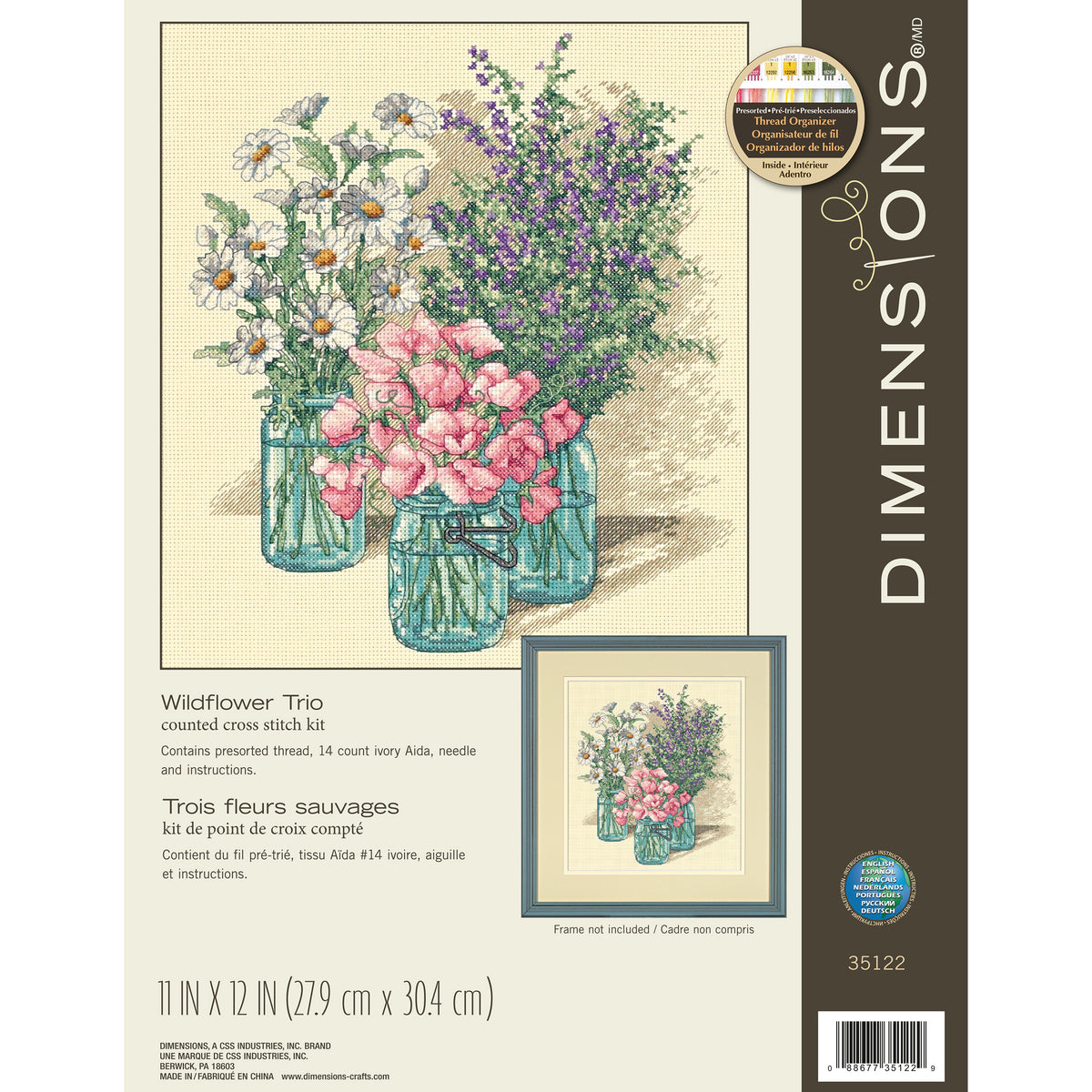 Dimensions Wildflower Trio Counted Cross Stitch Kit, 11" x 12"