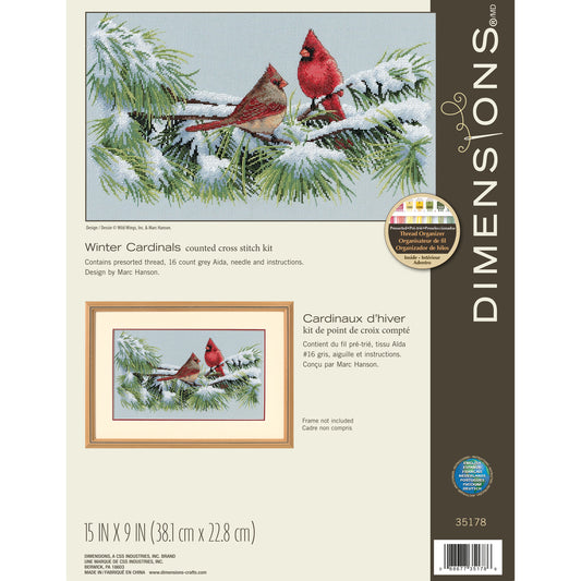 Dimensions Winter Cardinals Counted Cross Stitch Kit, 15" x 9"