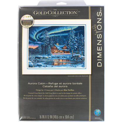 Dimensions Gold Collection Aurora Cabin Counted Cross Stitch Kit, 16" x 12"
