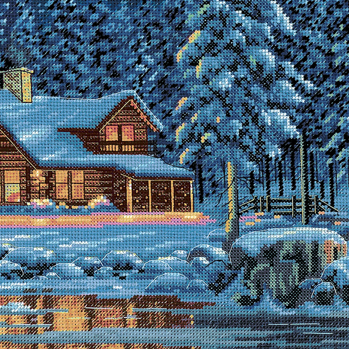 Dimensions Gold Collection Aurora Cabin Counted Cross Stitch Kit, 16" x 12"