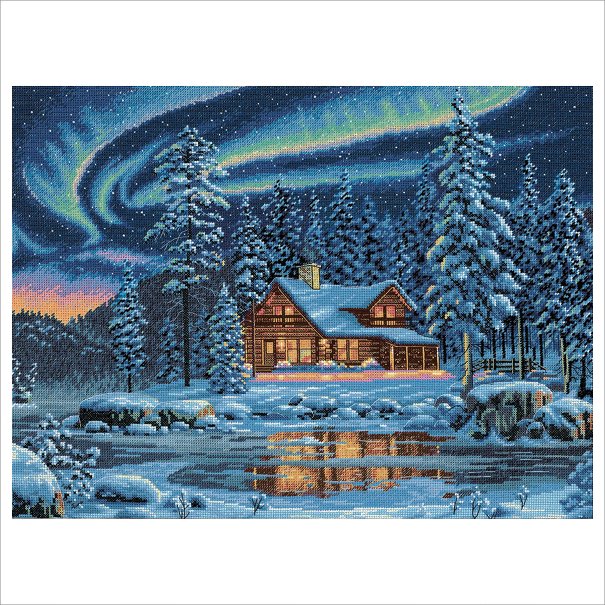 Dimensions Gold Collection Aurora Cabin Counted Cross Stitch Kit, 16" x 12"