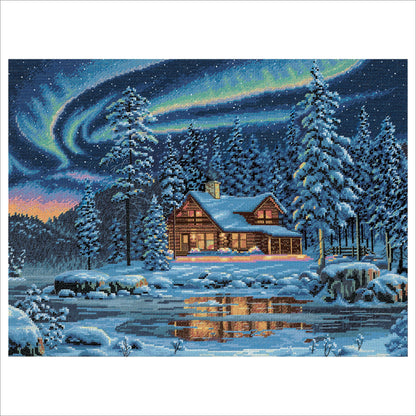 Dimensions Gold Collection Aurora Cabin Counted Cross Stitch Kit, 16" x 12"