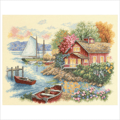 Dimensions Peaceful Lake House Counted Cross Stitch Kit, 14" x 11"