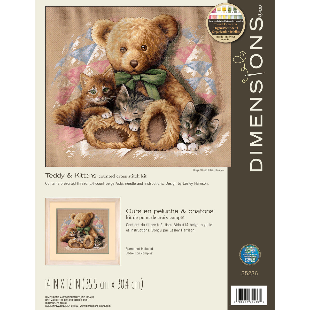 Dimensions Teddy & Kittens Counted Cross Stitch Kit, 14" x 12"