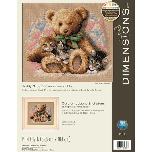 Dimensions Teddy & Kittens Counted Cross Stitch Kit, 14" x 12"