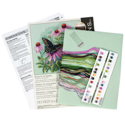 Dimensions Butterfly & Daisies Counted Cross Stitch Kit, 11" x 11"