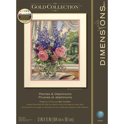 Dimensions Gold Collection Peonies & Delphiniums Counted Cross Stitch Kit, 12" x 15"
