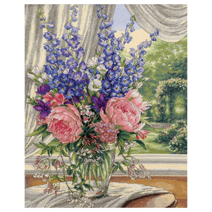 Dimensions Gold Collection Peonies & Delphiniums Counted Cross Stitch Kit, 12" x 15"