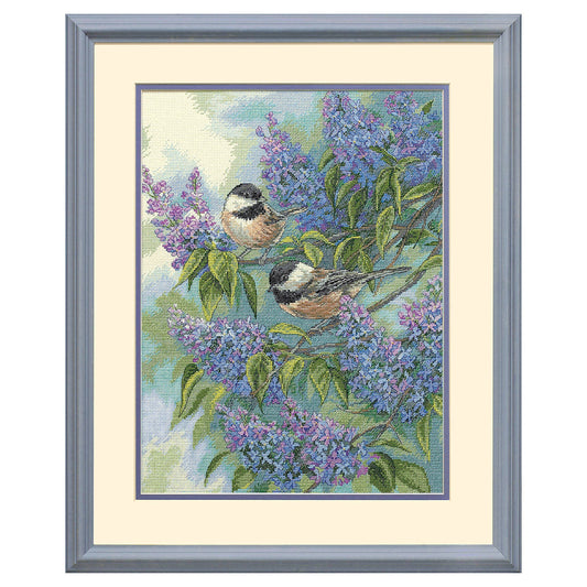 Dimensions Gold Collection Chickadees and Lilacs Counted Cross Stitch Kit, 12" x 16"