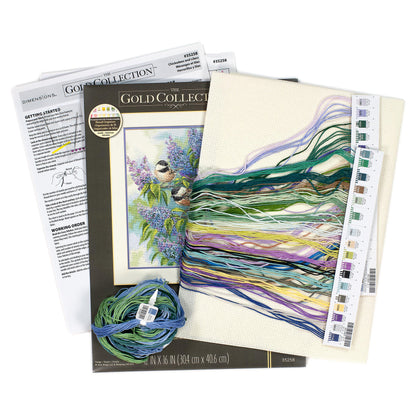 Dimensions Gold Collection Chickadees and Lilacs Counted Cross Stitch Kit, 12" x 16"