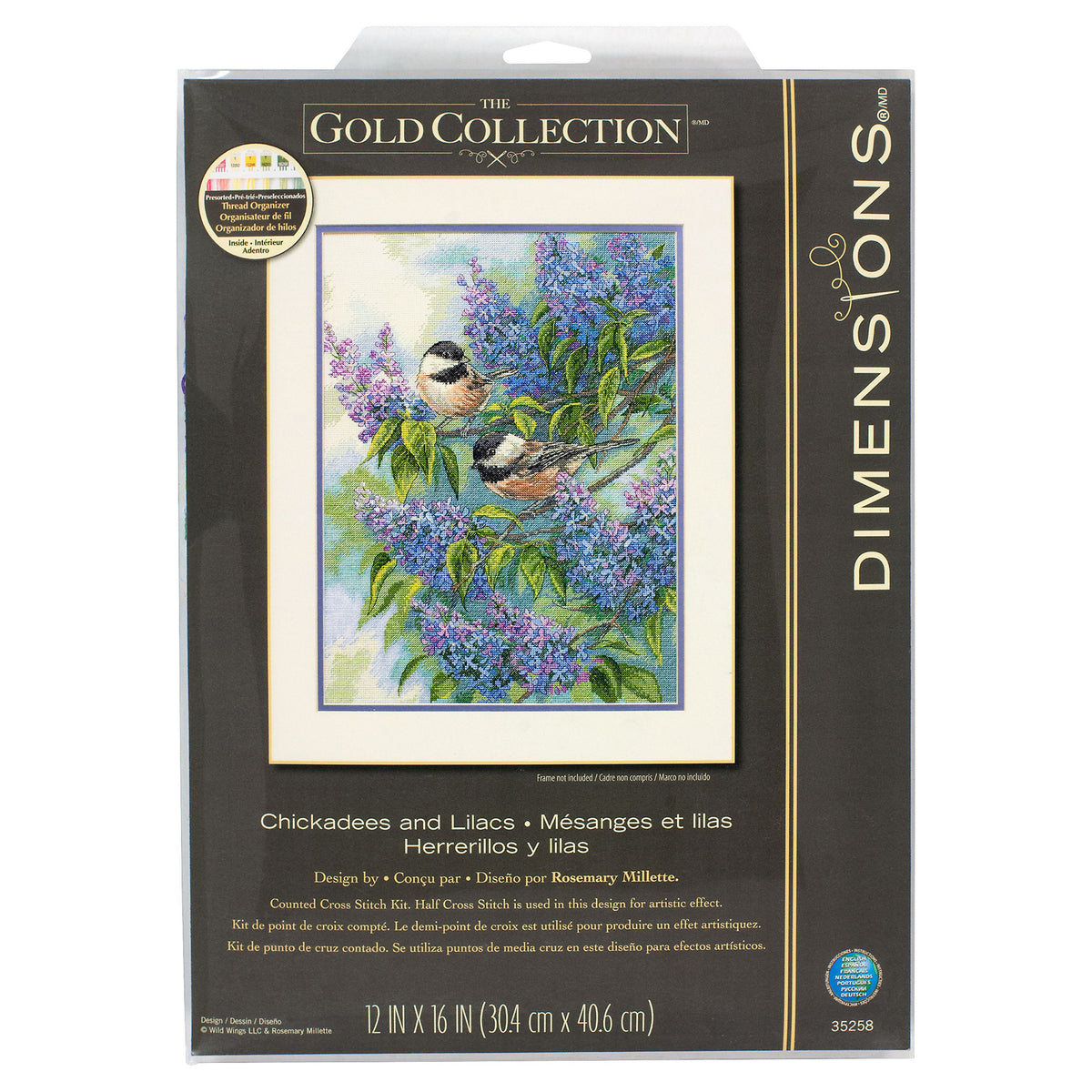 Dimensions Gold Collection Chickadees and Lilacs Counted Cross Stitch Kit, 12" x 16"