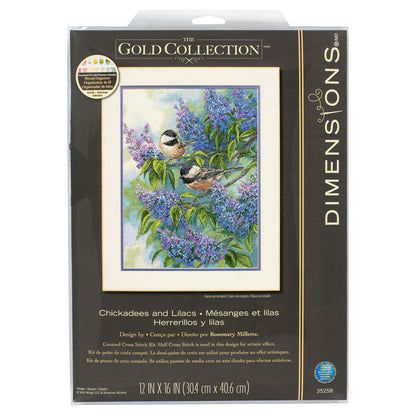 Dimensions Gold Collection Chickadees and Lilacs Counted Cross Stitch Kit, 12" x 16"