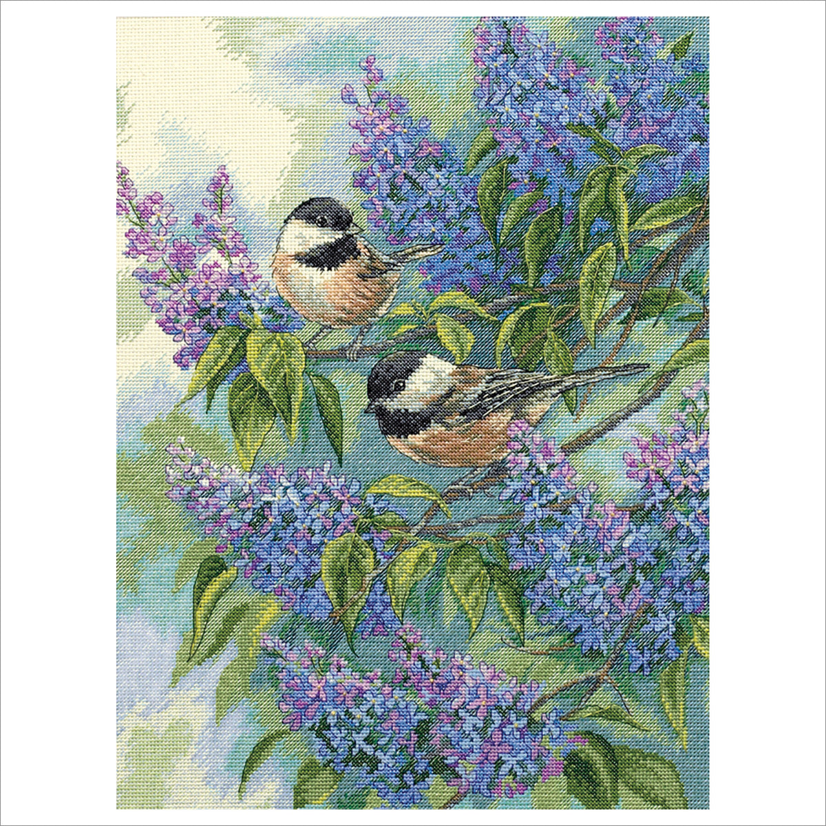 Dimensions Gold Collection Chickadees and Lilacs Counted Cross Stitch Kit, 12" x 16"