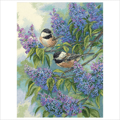 Dimensions Gold Collection Chickadees and Lilacs Counted Cross Stitch Kit, 12" x 16"
