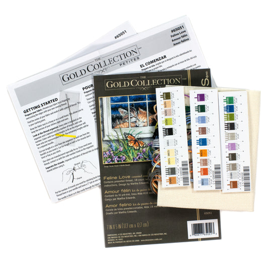 Dimensions Gold Collection Petite Feline Love Counted Cross Stitch Kit, 7" x 5"