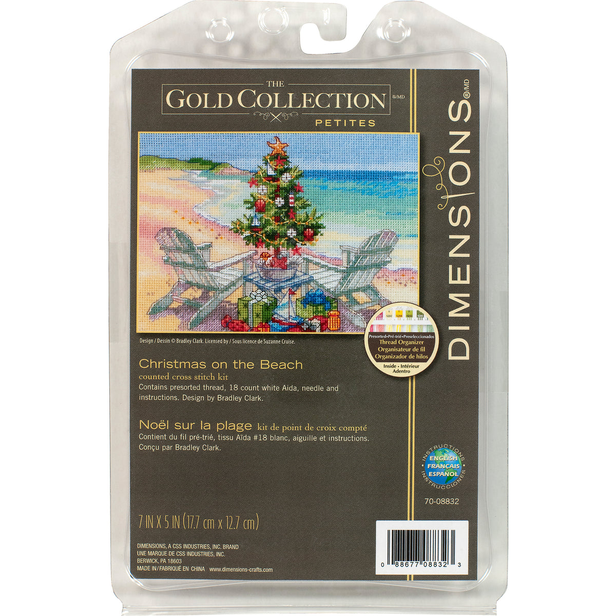 Dimensions Gold Collection Petite Christmas on the Beach Counted Cross Stitch Kit, 7" x 5"