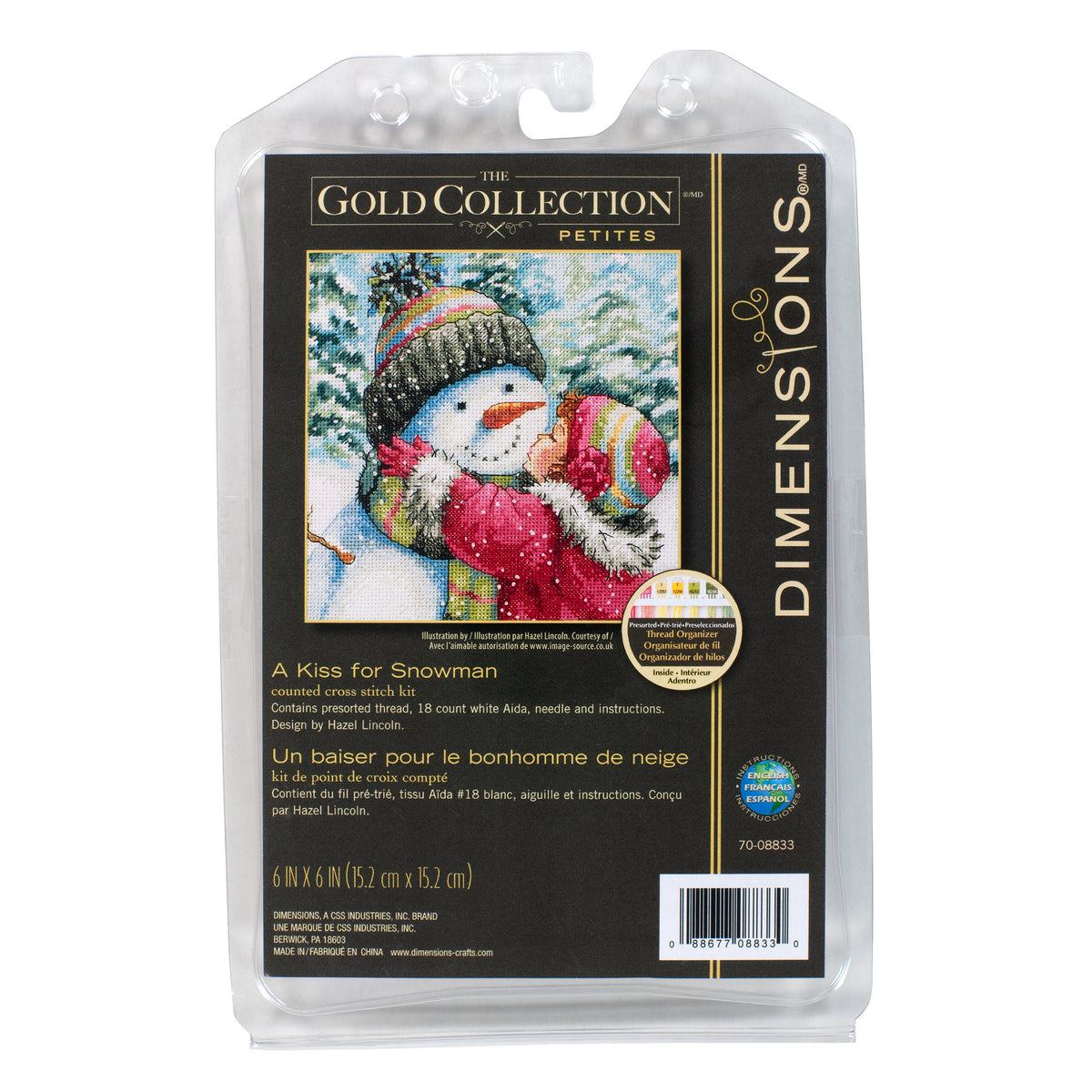 Dimensions Gold Collection Petite A Kiss for Snowman Counted Cross Stitch Kit, 6" x 6"