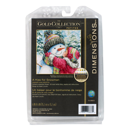 Dimensions Gold Collection Petite A Kiss for Snowman Counted Cross Stitch Kit, 6" x 6"