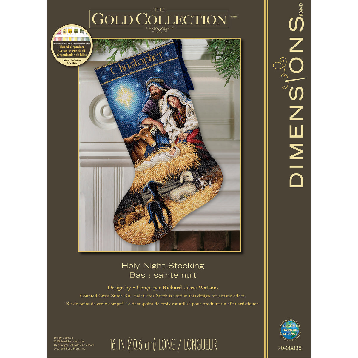 Dimensions Gold Collection Holy Night Stocking Counted Cross Stitch Kit, 16" long