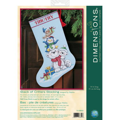 Dimensions Stack of Critters Stocking Counted Cross Stitch Kit, 16" long