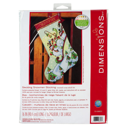Dimensions Sledding Snowmen Stocking Counted Cross Stitch Kit, 16" long