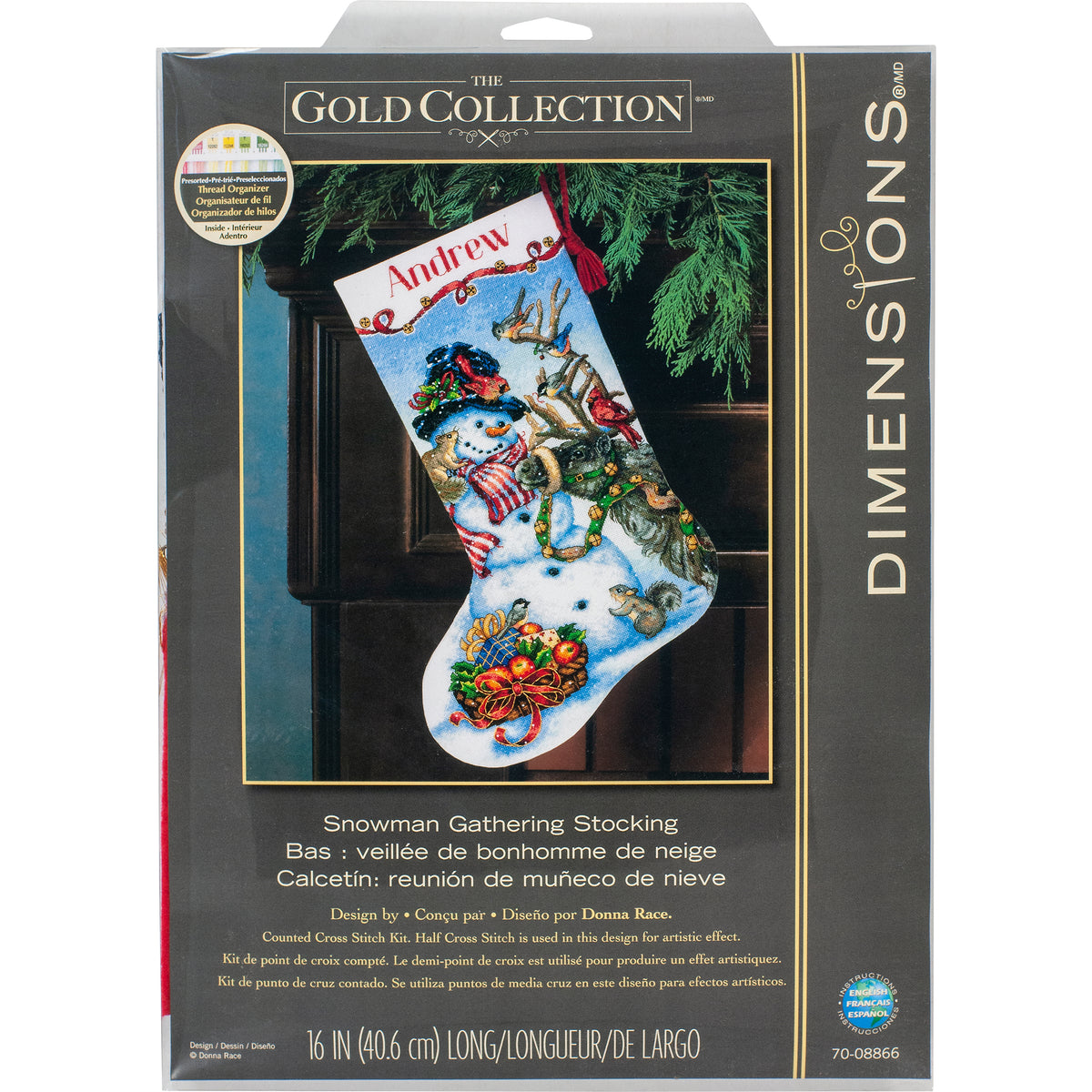 Dimensions Gold Collection Snowman Gathering Stocking Counted Cross Stitch Kit, 16" long