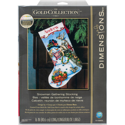 Dimensions Gold Collection Snowman Gathering Stocking Counted Cross Stitch Kit, 16" long