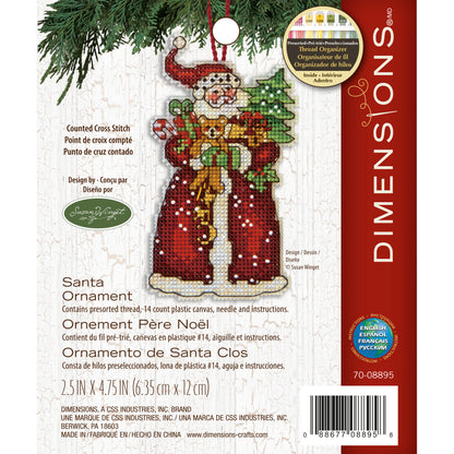 Dimensions Santa Ornament Counted Cross Stitch Kit, 2.5" x 4.75"