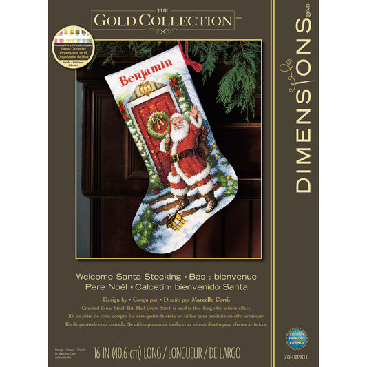 Dimensions Gold Collection Welcome Santa Stocking Counted Cross Stitch Kit, 16" long