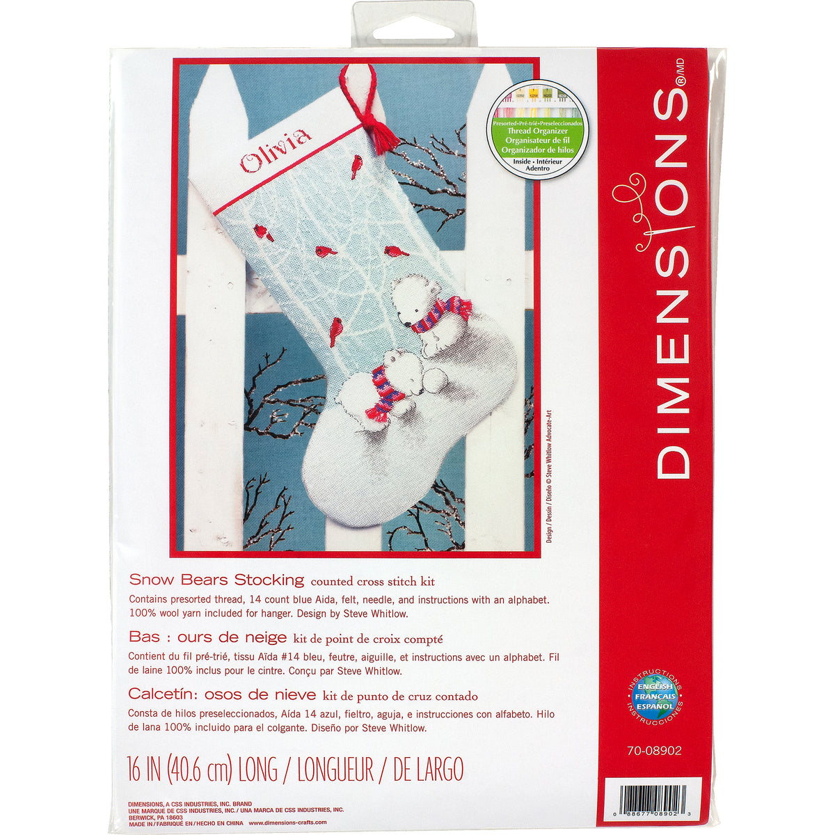Dimensions Snow Bears Stocking Counted Cross Stitch Kit, 16" long