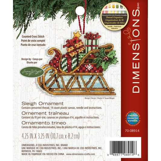 Dimensions Sleigh Ornament Counted Cross Stitch Kit, 4.25" x 3.25"