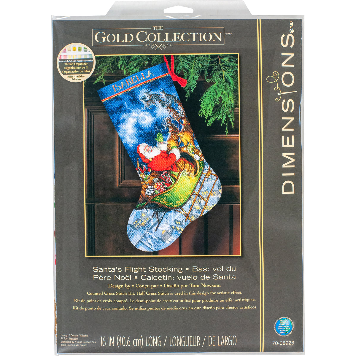 Dimensions Gold Collection Santa's Flight Stocking Counted Cross Stitch Kit, 16" long