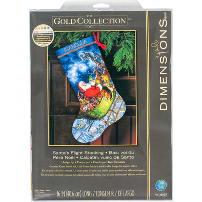Dimensions Gold Collection Santa's Flight Stocking Counted Cross Stitch Kit, 16" long