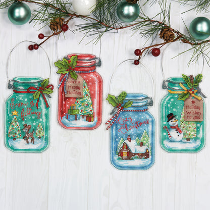 Dimensions Christmas Jar Ornaments Counted Cross Stitch Kit, Set of 4