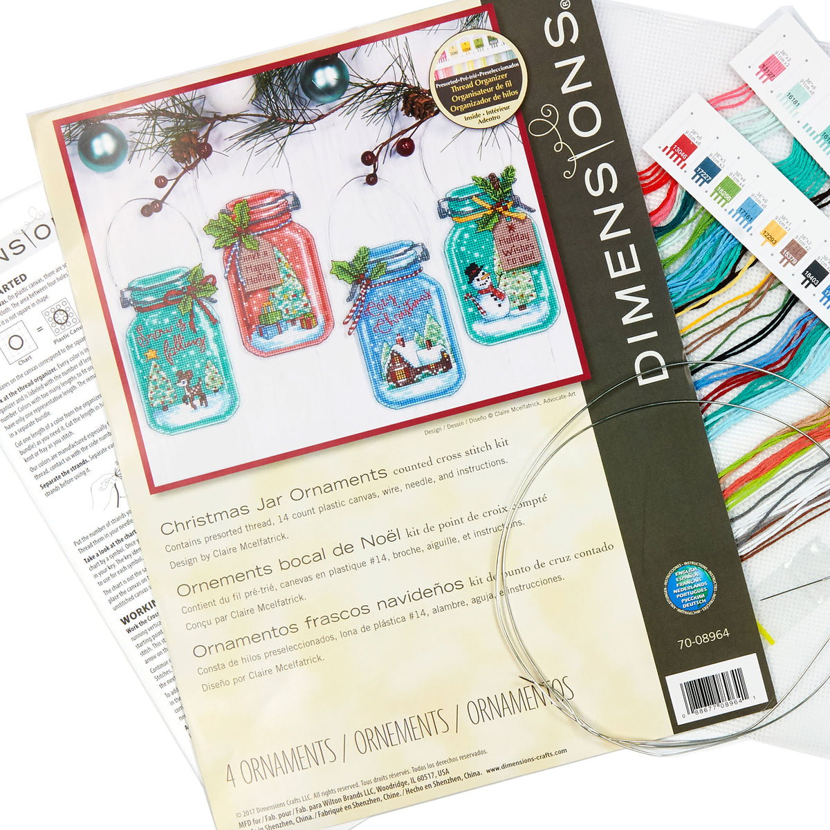 Dimensions Christmas Jar Ornaments Counted Cross Stitch Kit, Set of 4