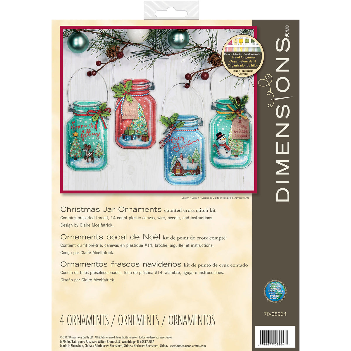 Dimensions Christmas Jar Ornaments Counted Cross Stitch Kit, Set of 4