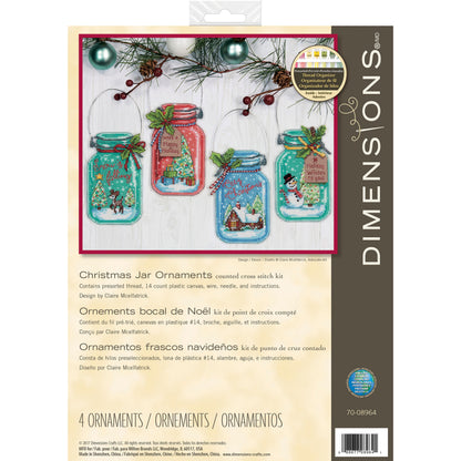Dimensions Christmas Jar Ornaments Counted Cross Stitch Kit, Set of 4