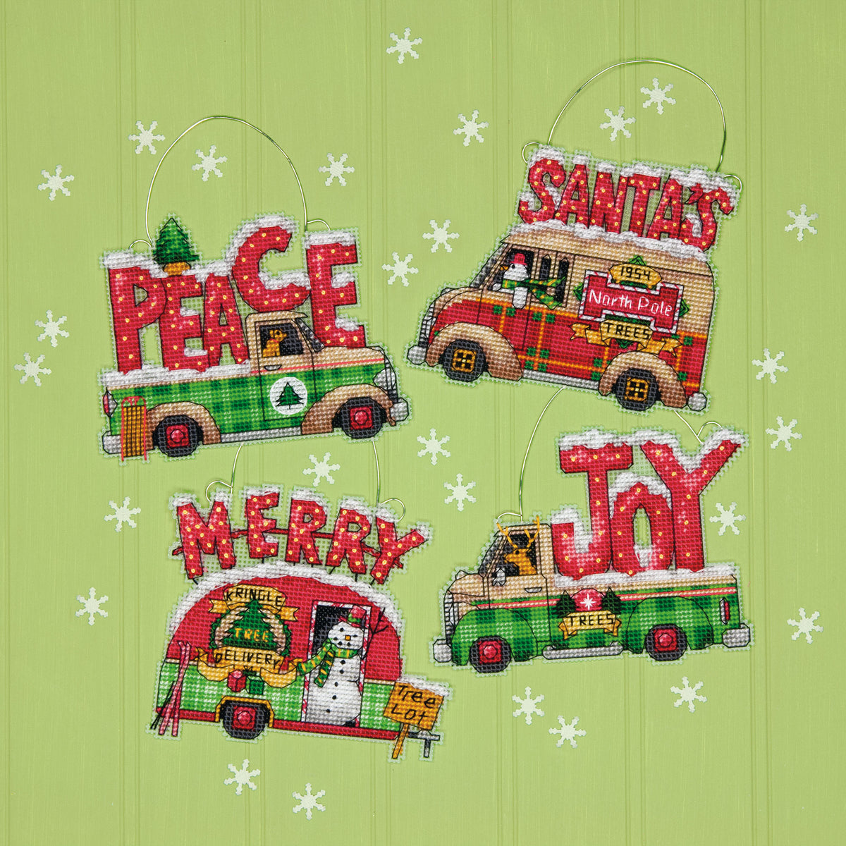 Dimensions Holiday Truck Ornaments Counted Cross Stitch Kit, Set of 4