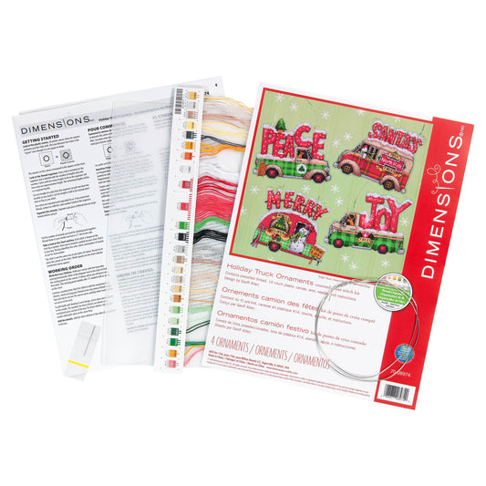 Dimensions Holiday Truck Ornaments Counted Cross Stitch Kit, Set of 4