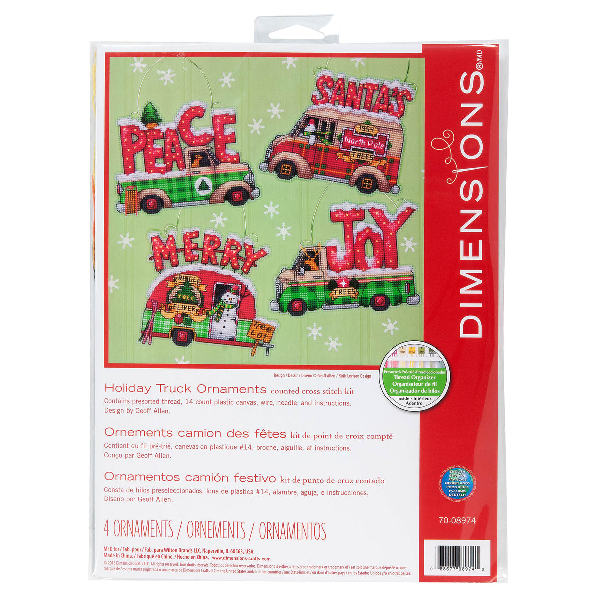 Dimensions Holiday Truck Ornaments Counted Cross Stitch Kit, Set of 4